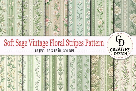 Download Soft Sage Vintage Floral Stripes Pattern - Stripes pattern Collection