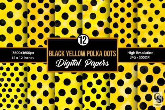 Download Black Yellow Watercolor Polka Dots - Dots Collection