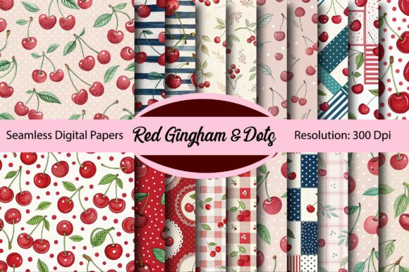 Download Red Gingham &amp; Dots Digital Paper - Dots Collection