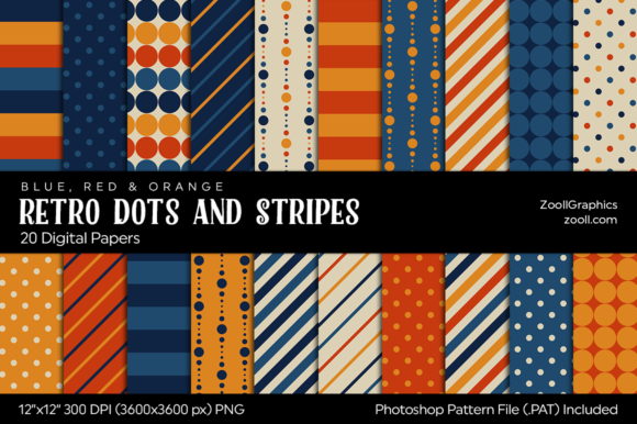 Download Retro Dots &amp; Stripes Digital Papers - Dots Collection