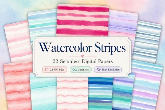 Download Watercolor Stripes Pattern Digital Paper - Stripes pattern Collection