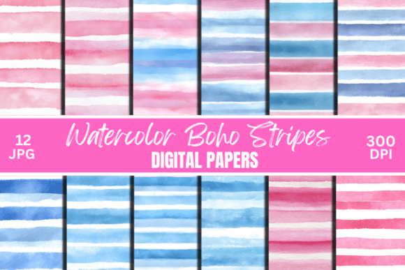 Download Watercolor Stripes Pattern Digital Paper - Stripes pattern Collection